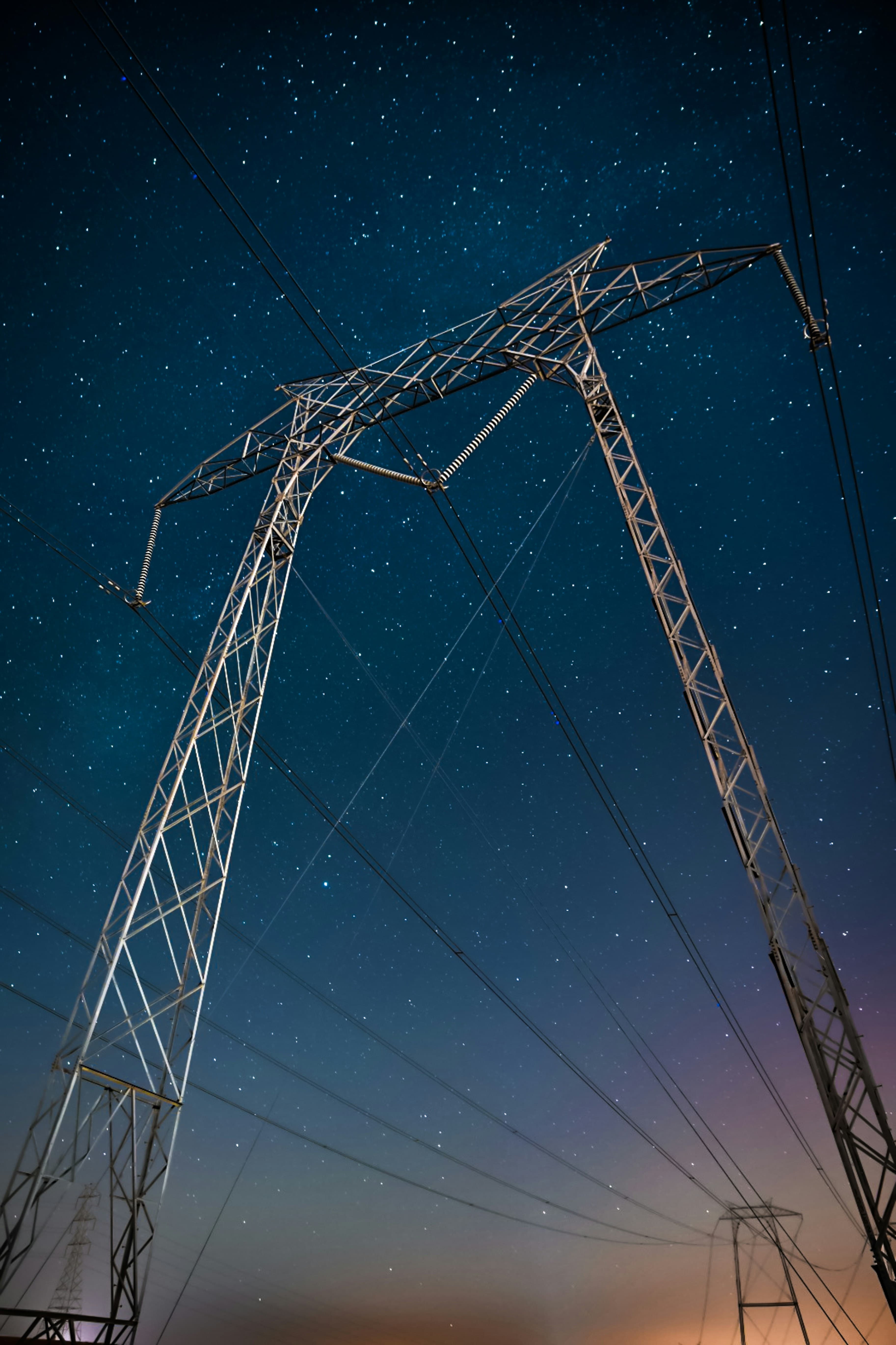 Transmission tower pylon at night